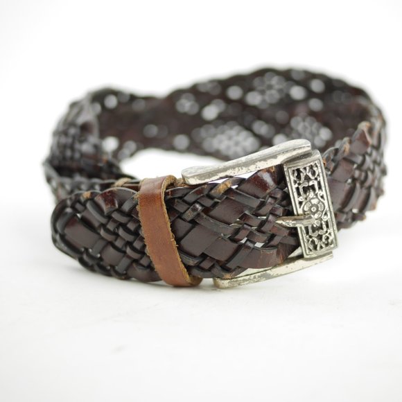 COLUMBIA Brown leather woven braided leather belt main image 8